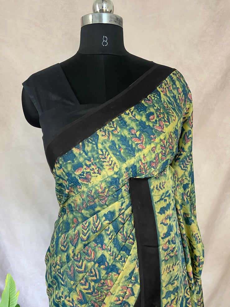 Nashpal Tussar by modal silk saree with hand block print with natural dye, with BP