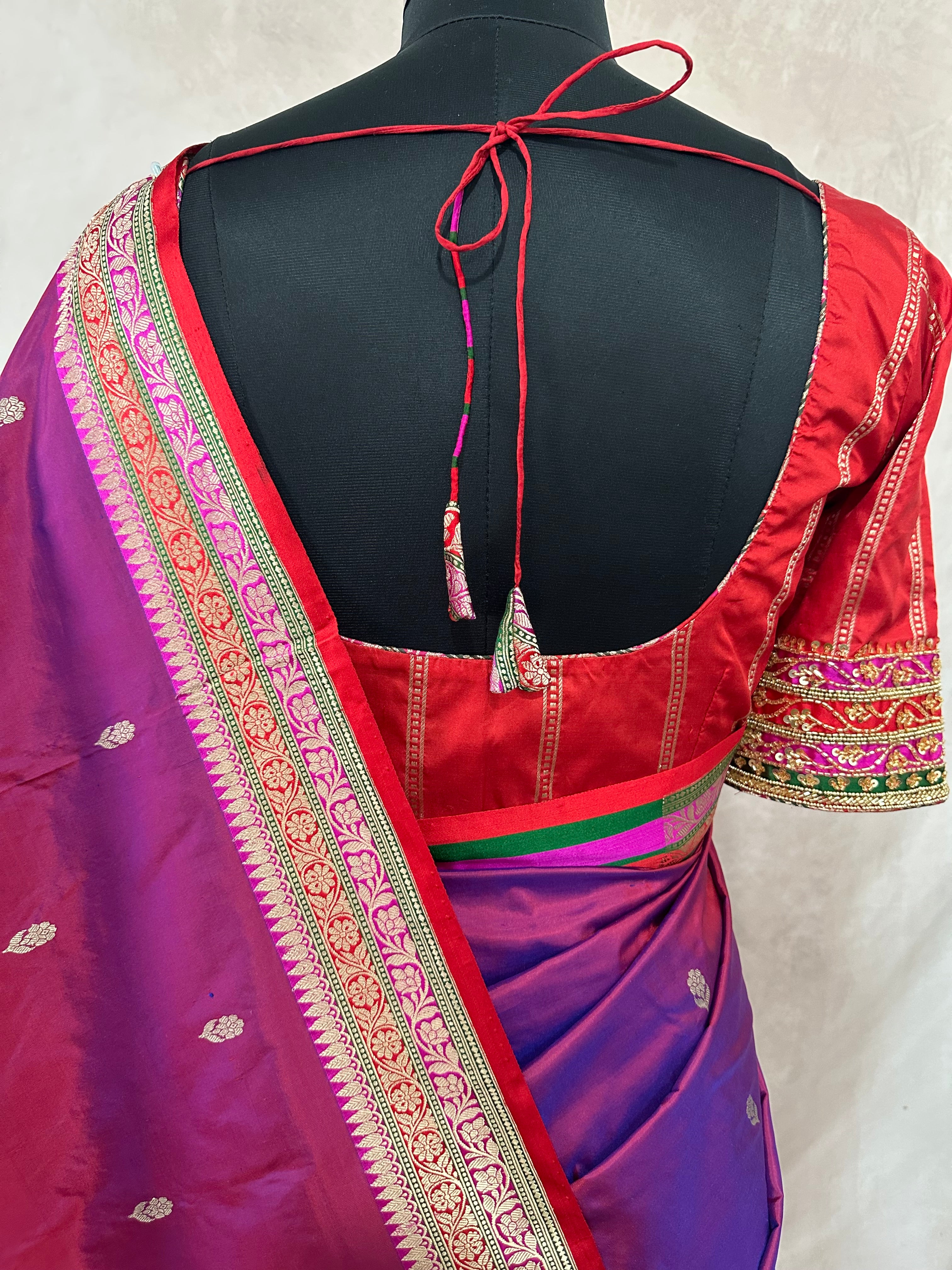 Katan banarsi saree with designer blouse