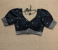 Black silk cotton blouse with  puff sleeves