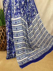 Blue vanaspathi handbloack print modal silk saree, with BP