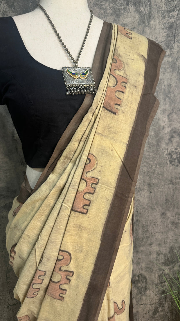 Vanaspati Ajrakh cotton sarees with hand block print with natural dye