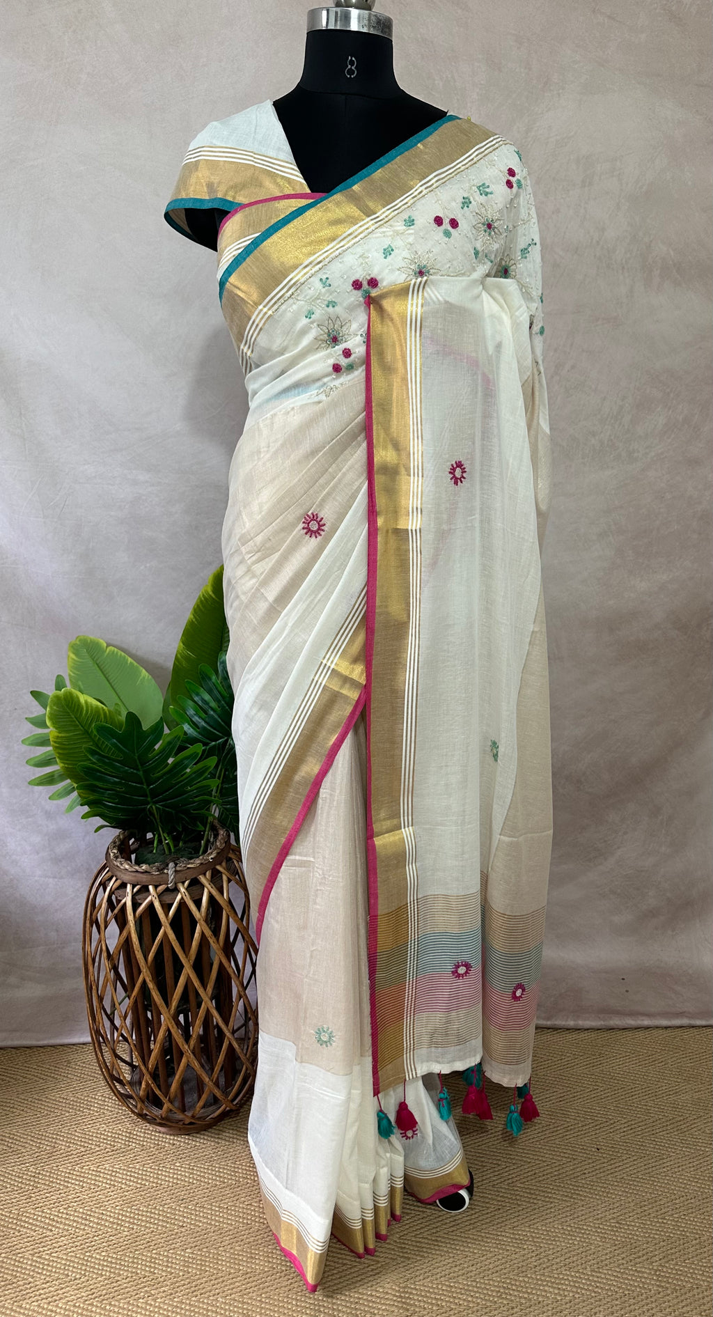 Mulcotton saree with bead work