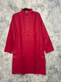 Maroon cotton kurta with hand emroidery on the neck