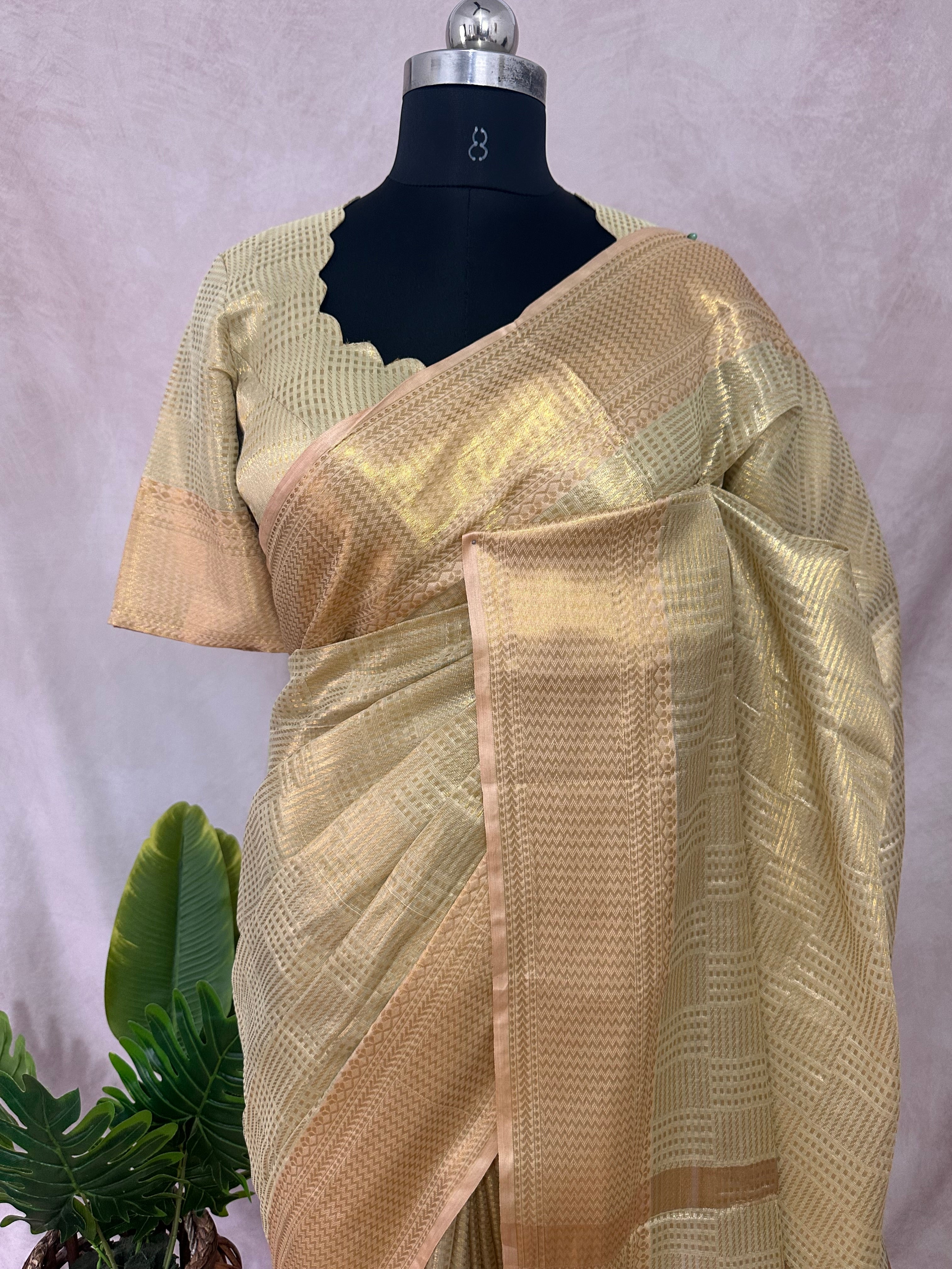 Modal tissue saree with stitched blouse