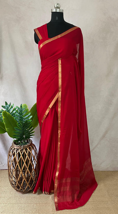 Red pure Mysore silk saree with BP