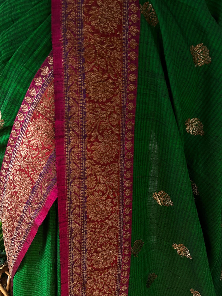 Pure Dupion silk saree with stitched blouse