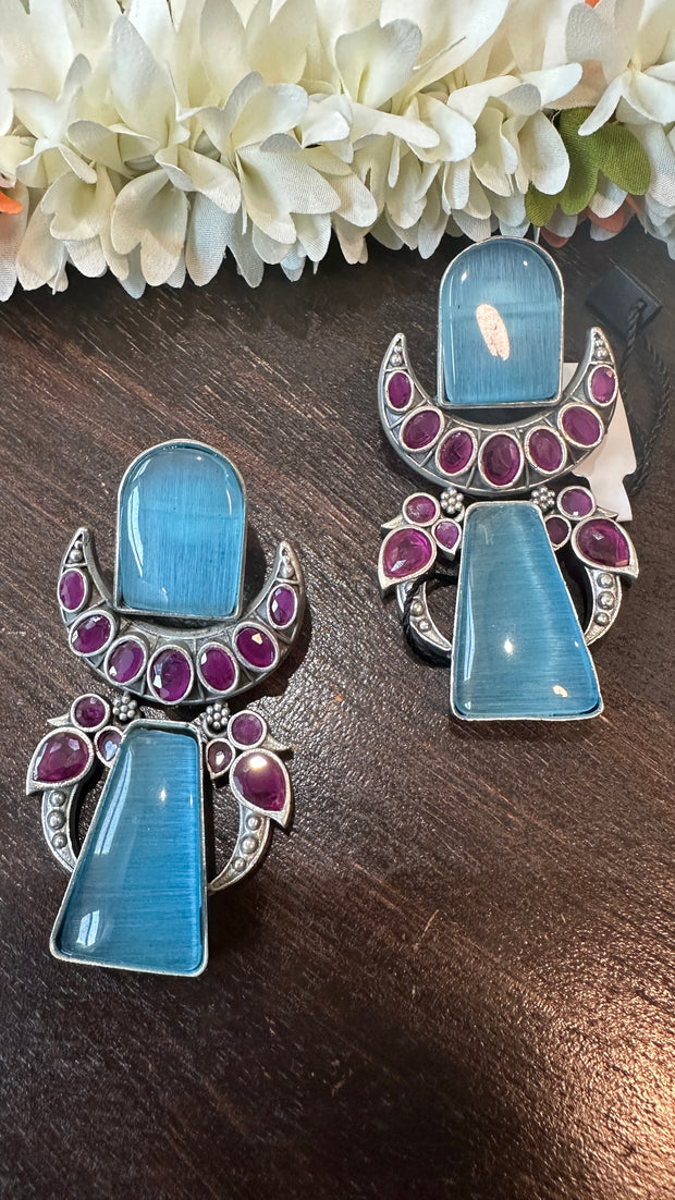 Blue and pink stone earring