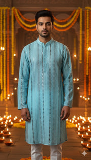 Light blue color mirror work kurta