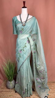 Kotta tissue silk saree with hand paint and work , with stitched blouse