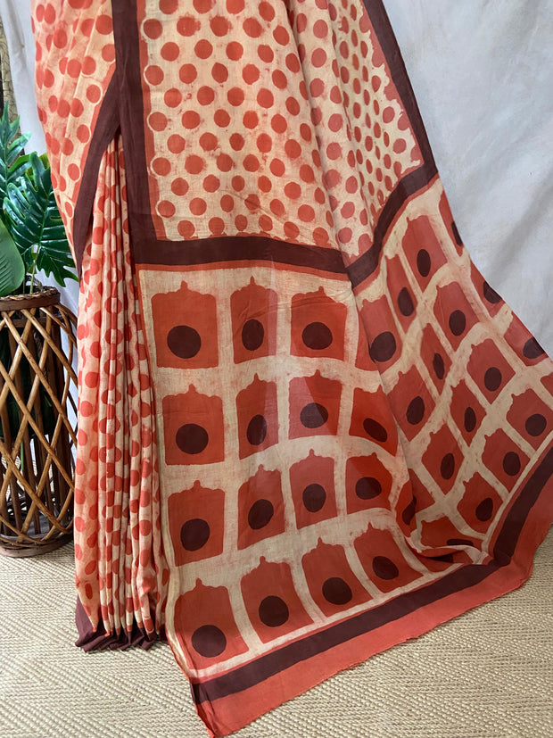 Vanaspati Ajrakh cotton sarees with hand block print with natural dye