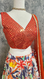Orange and white lehanga