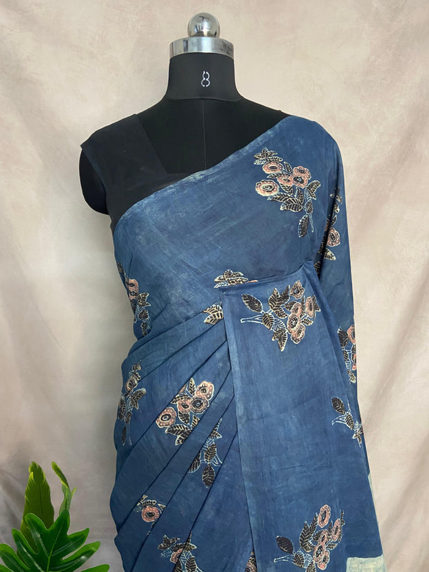 Vanaspati Ajrakh cotton sarees with hand block print with natural dye