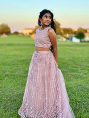 Lilac lehanga set with emroidery on neck