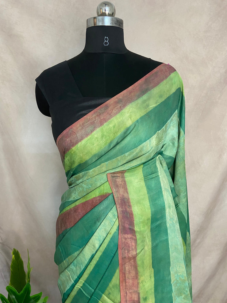 Nashpal Tussar by modal silk saree with hand block print with natural dye, with BP