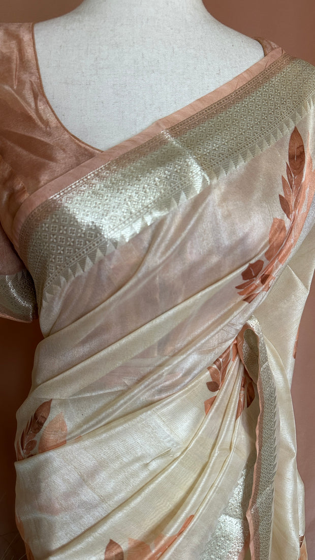 Soft semi tussar saree with digital print, stitched blouse