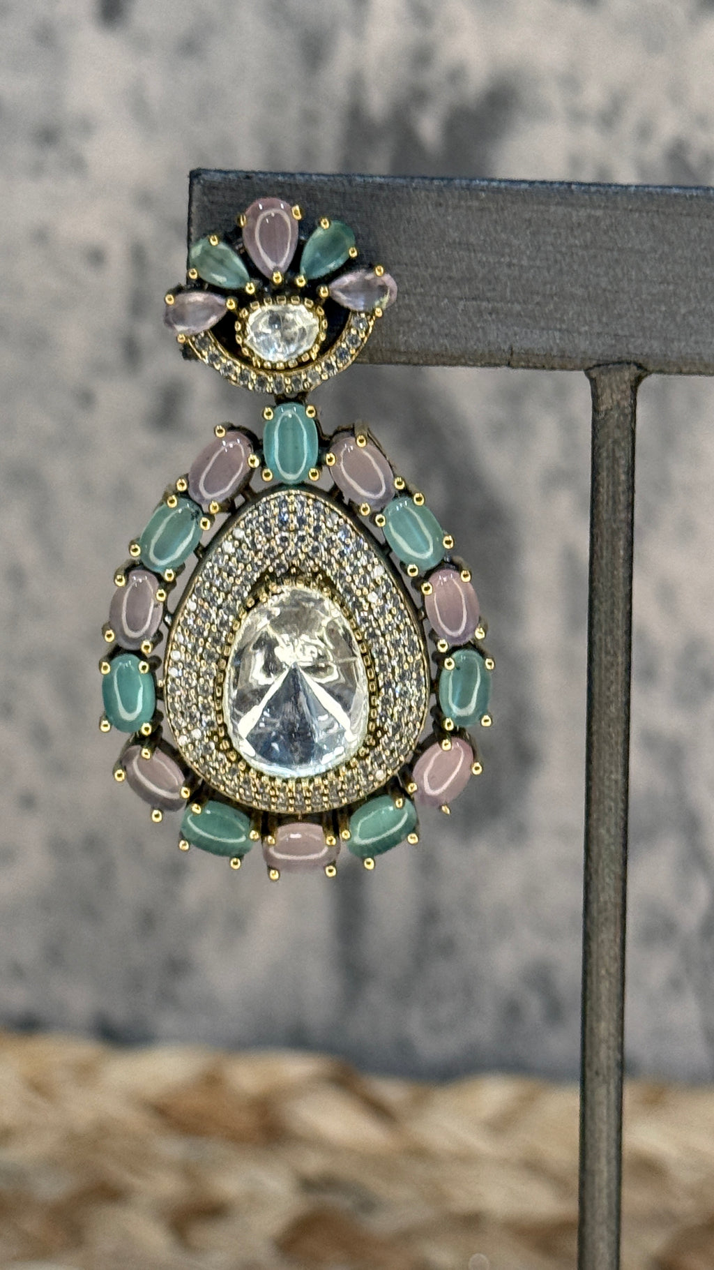 Earring with pastal pink and blue stones