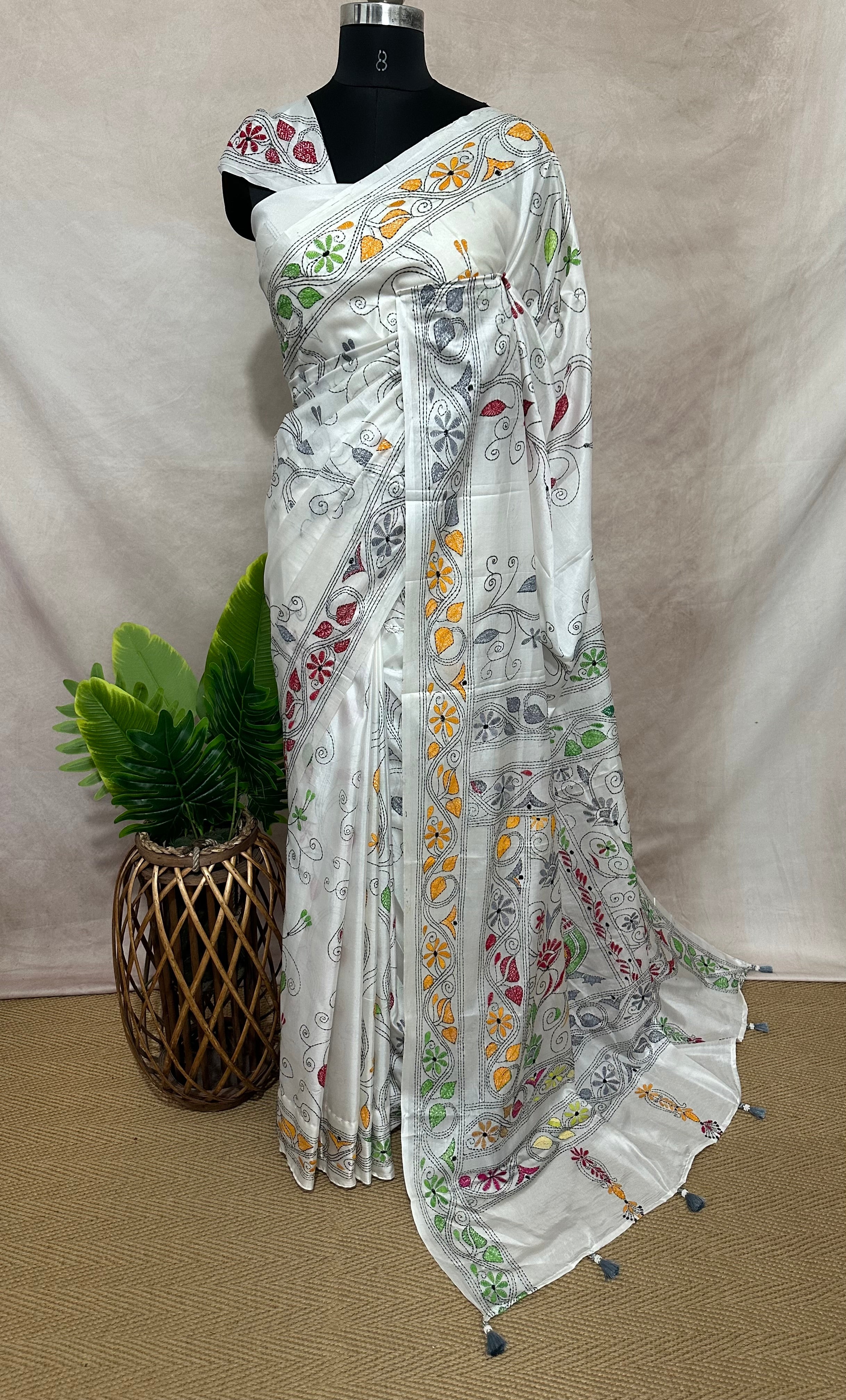 Bangalore silk saree with kantha work, No BP