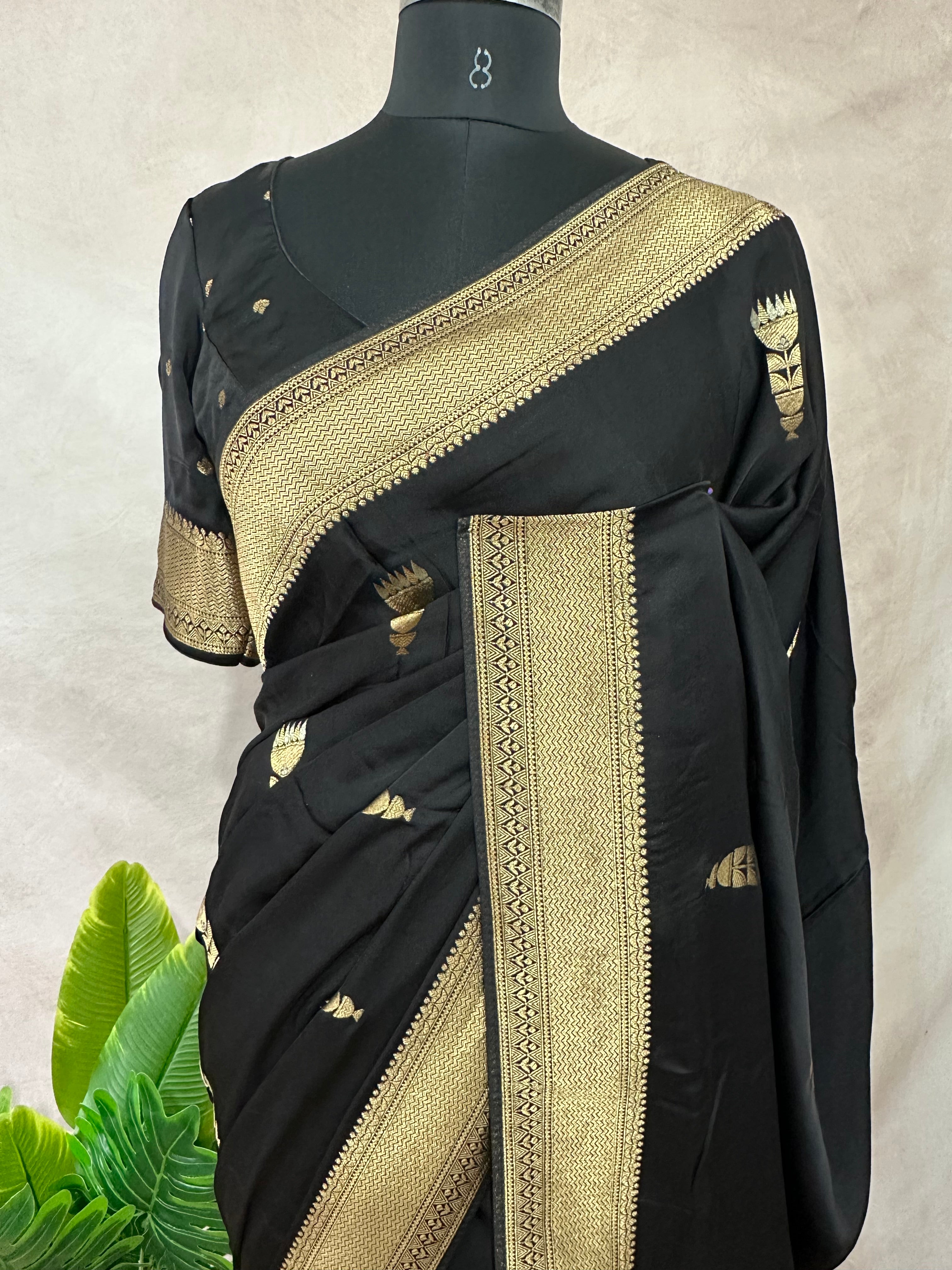 Silk crepe georgette saree with stitched blouse