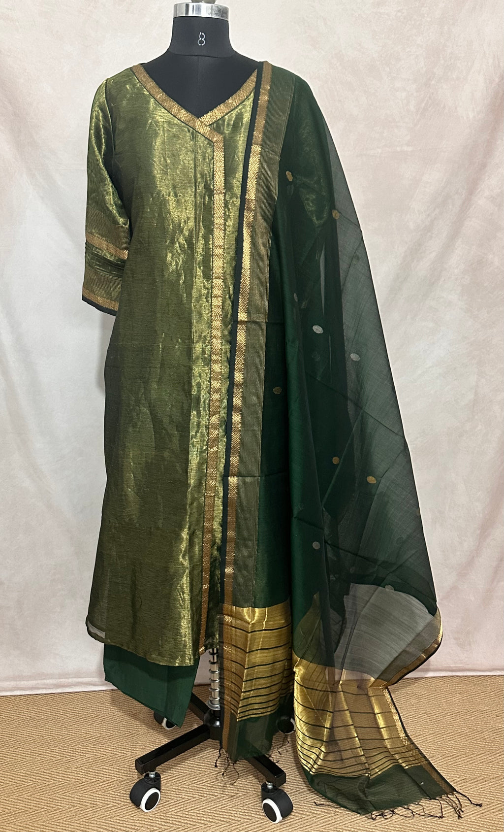 Maheshwari tissue cotton kurti with bottom and dupatta