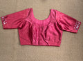 Peach modal silk blouse with mirror work