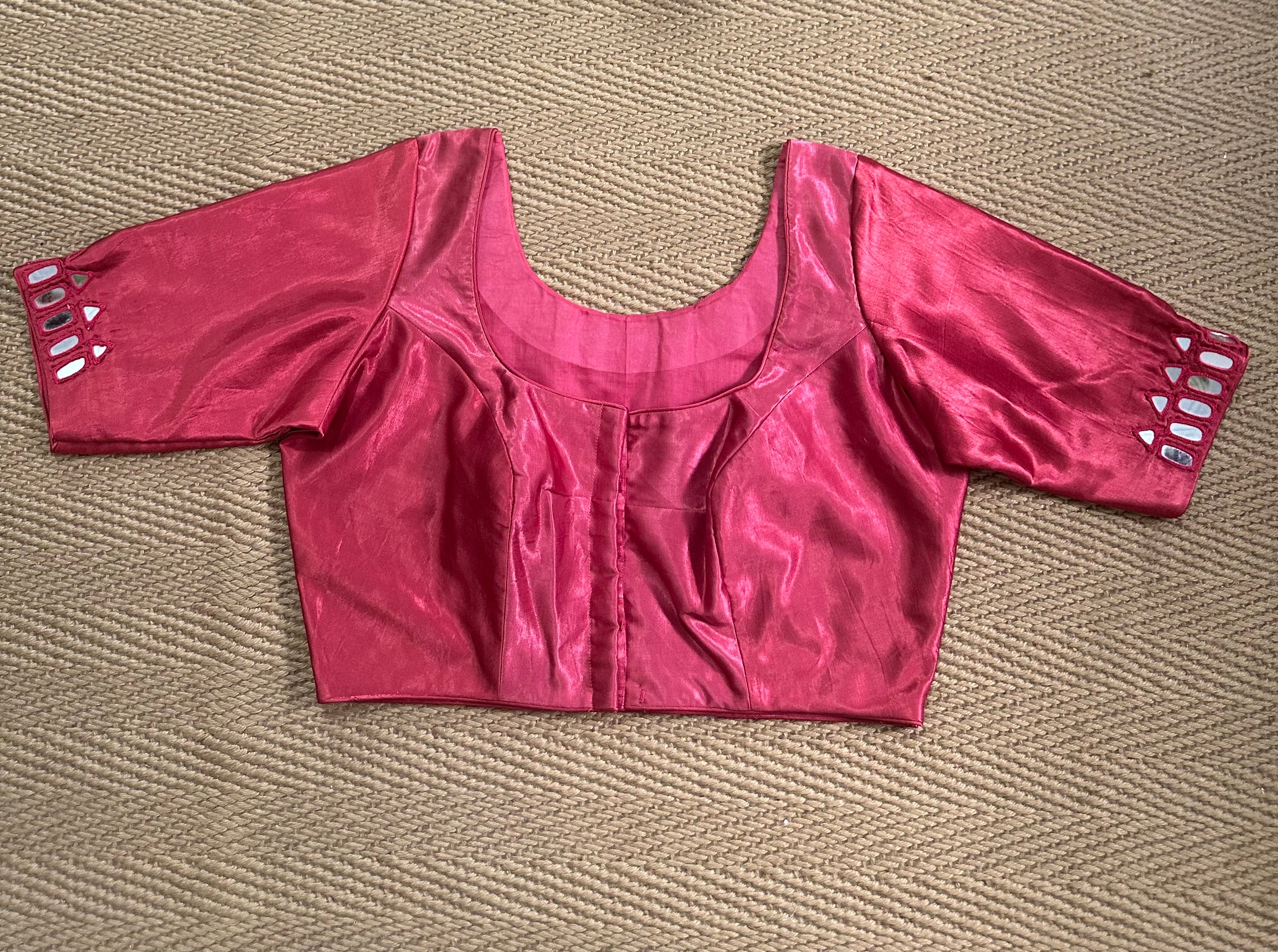 Peach modal silk blouse with mirror work