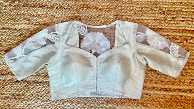 Off white brocade designer blouse