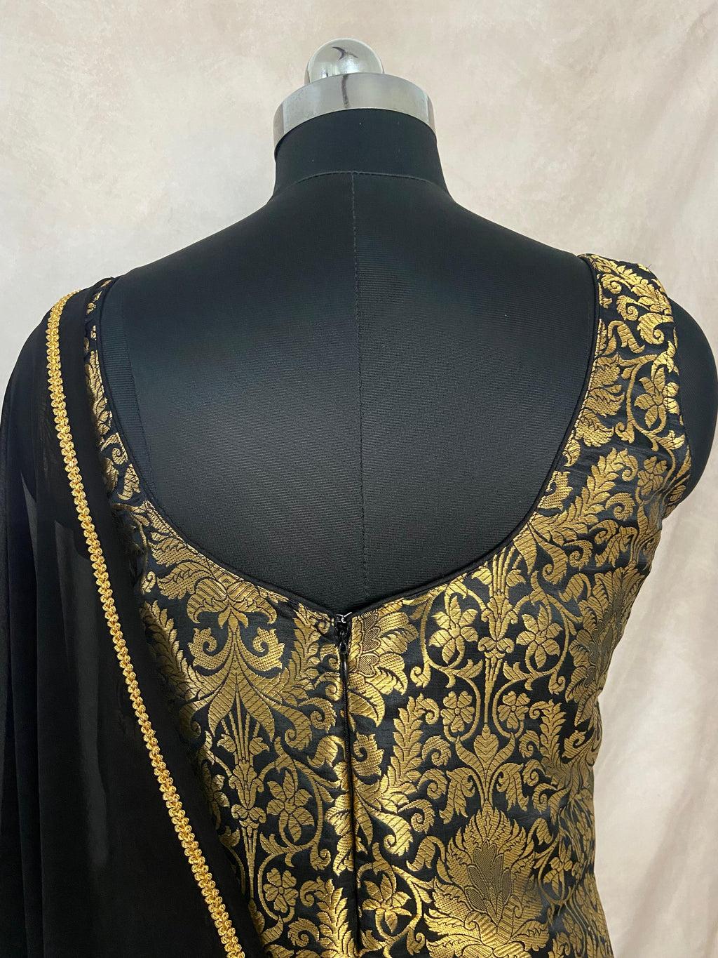 Black Banarsi brocade silk short kuti with palazzo