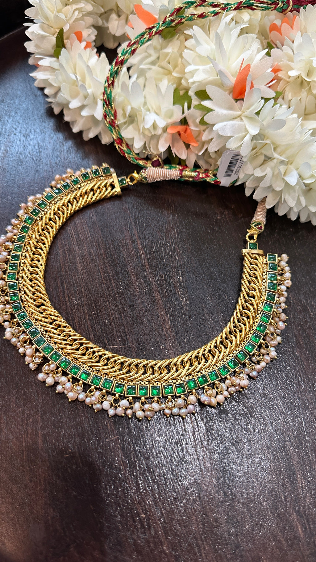 Designer inspired necklace with green kemp stones