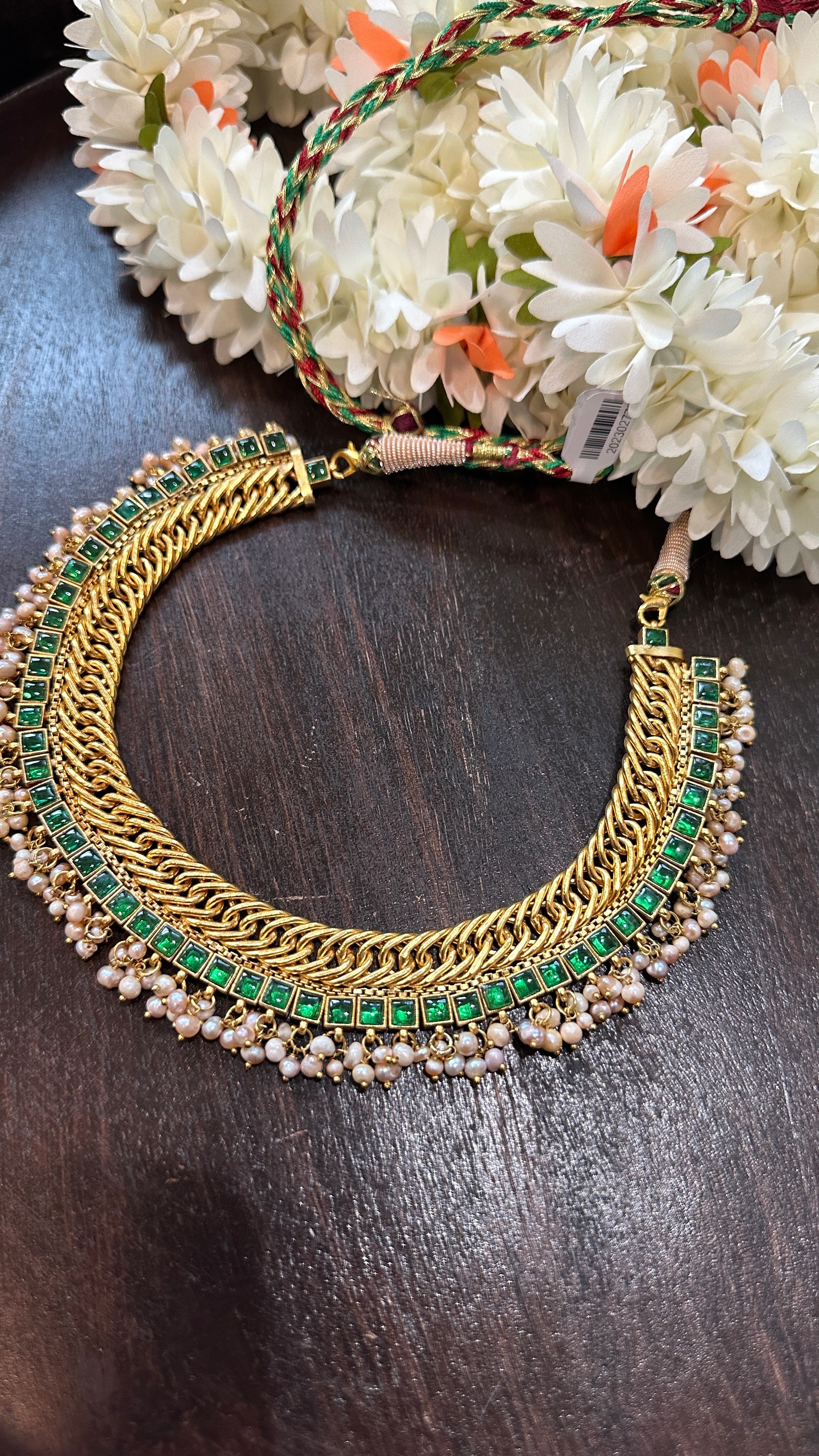 Designer inspired necklace with green kemp stones
