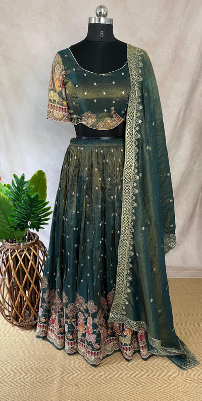 Green tissue lehanga