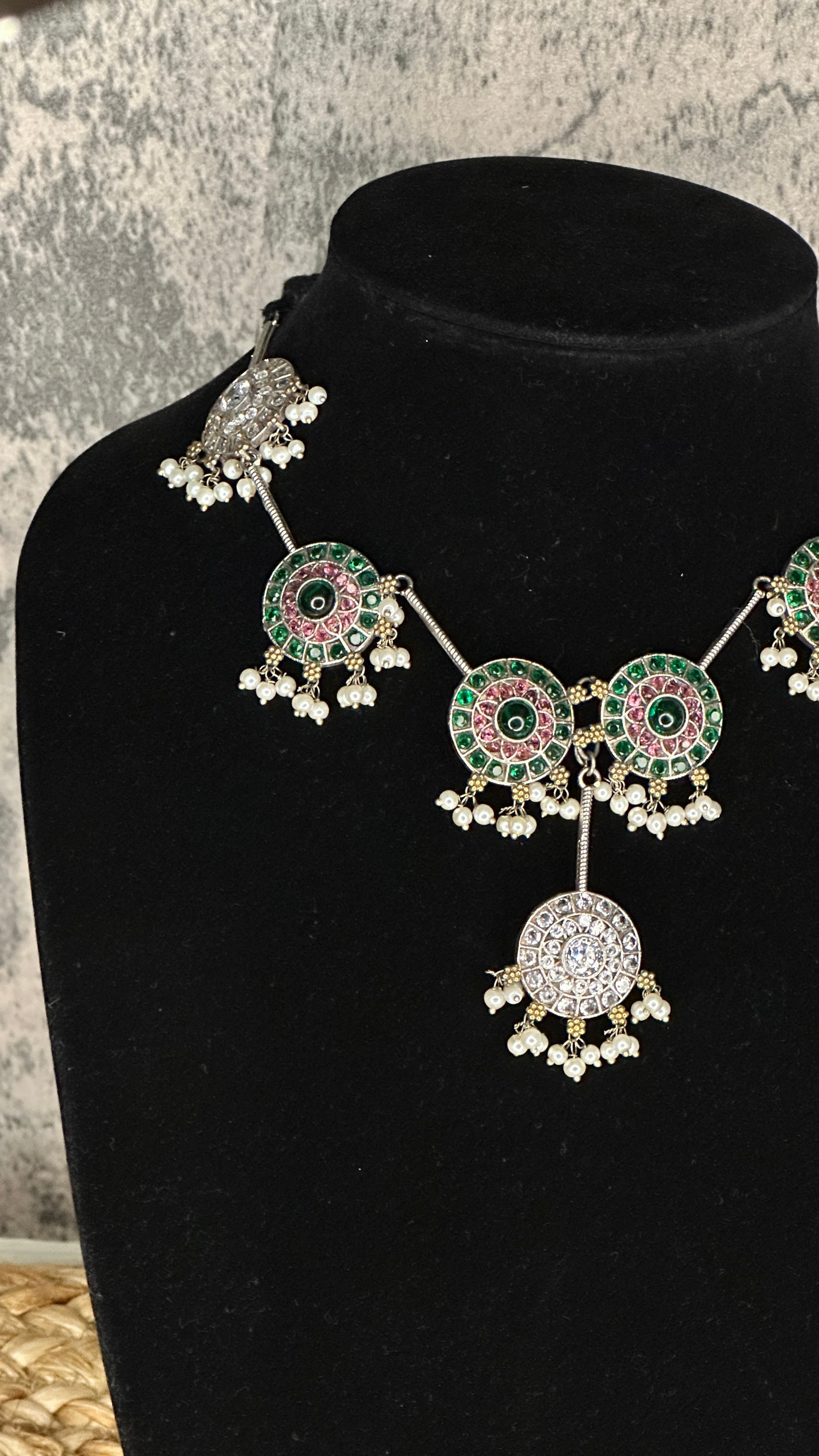 Dual tone necklace with rabbit earrings