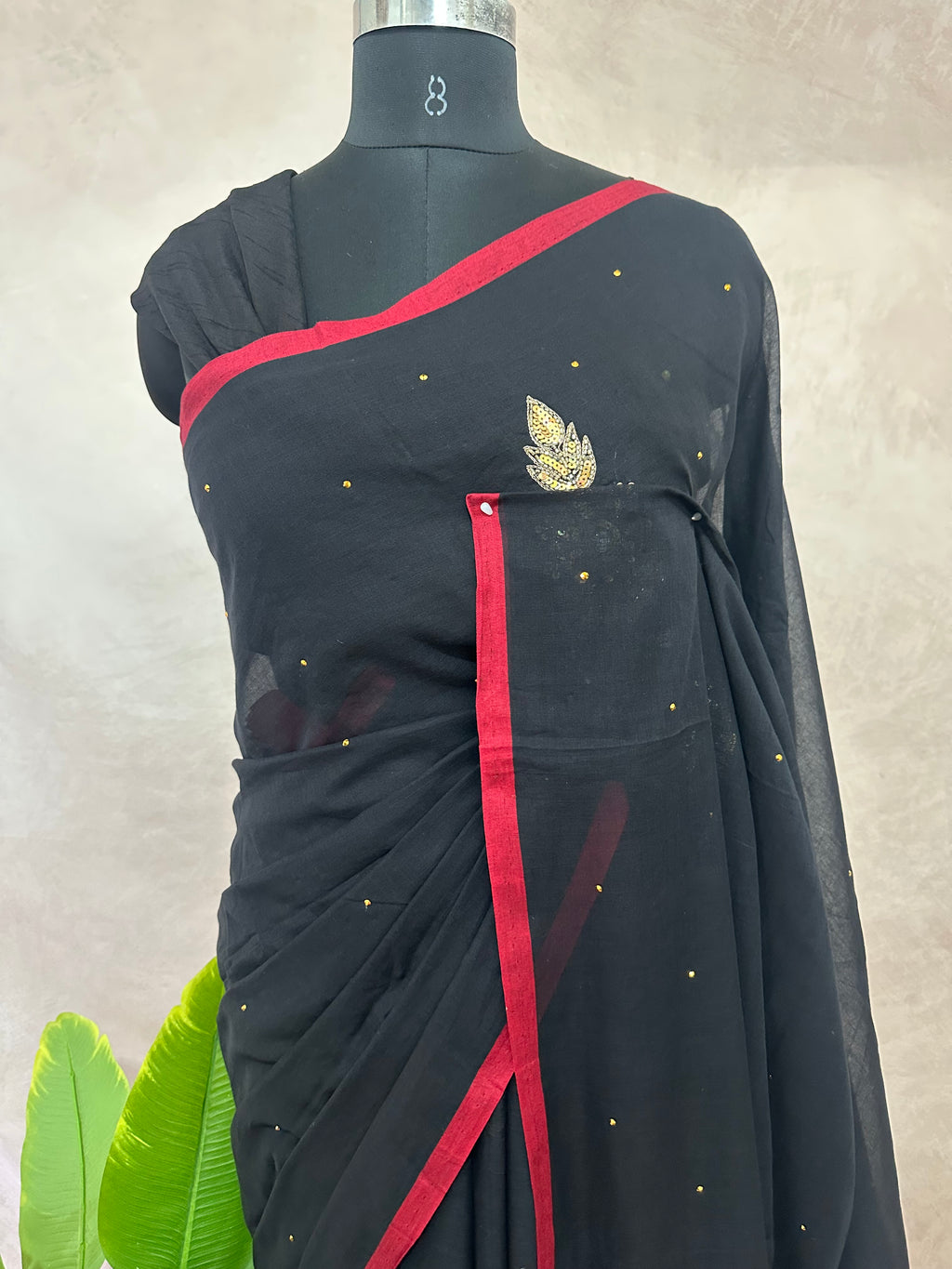 Black pure handloom mul cotton saree with zardosi hand work , no BP