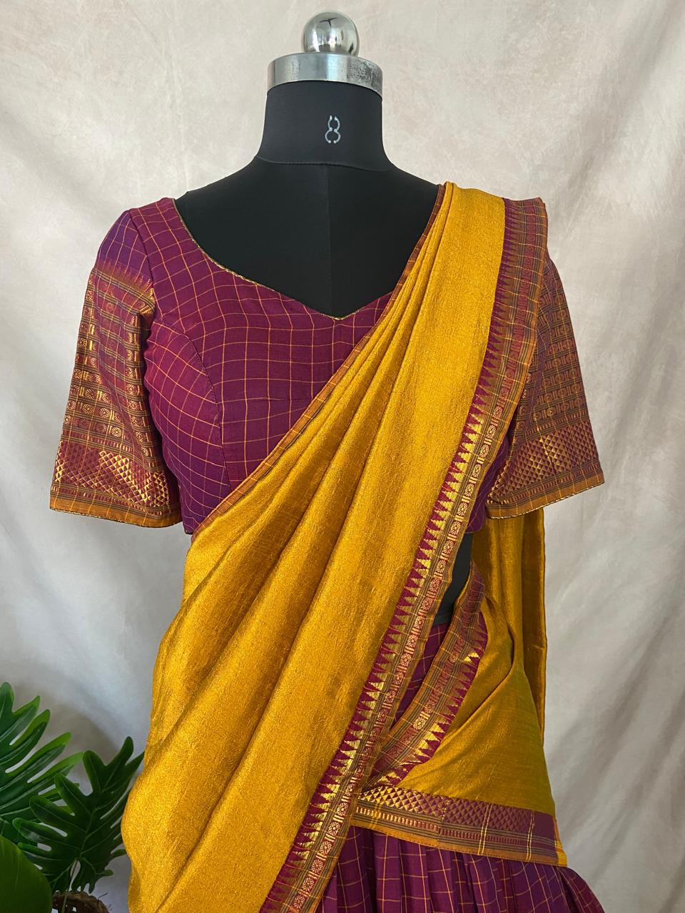 Dark Magenta narayenpettu cotton silk dhavani