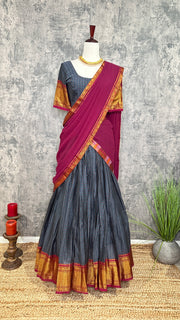 Dark grey narayanpettu half saree set