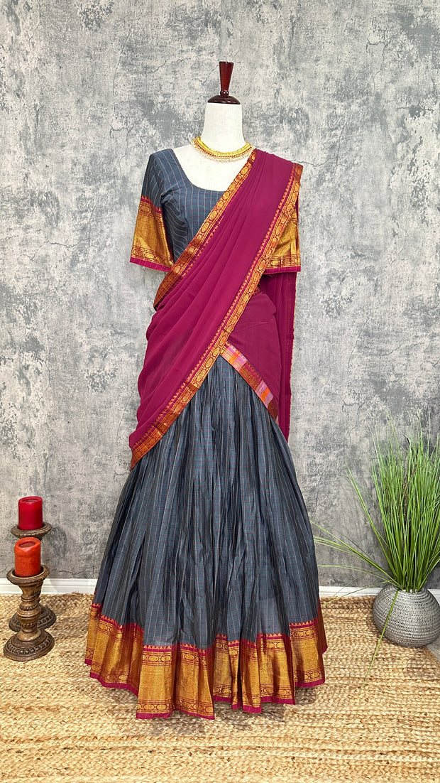 Dark grey narayanpettu half saree set