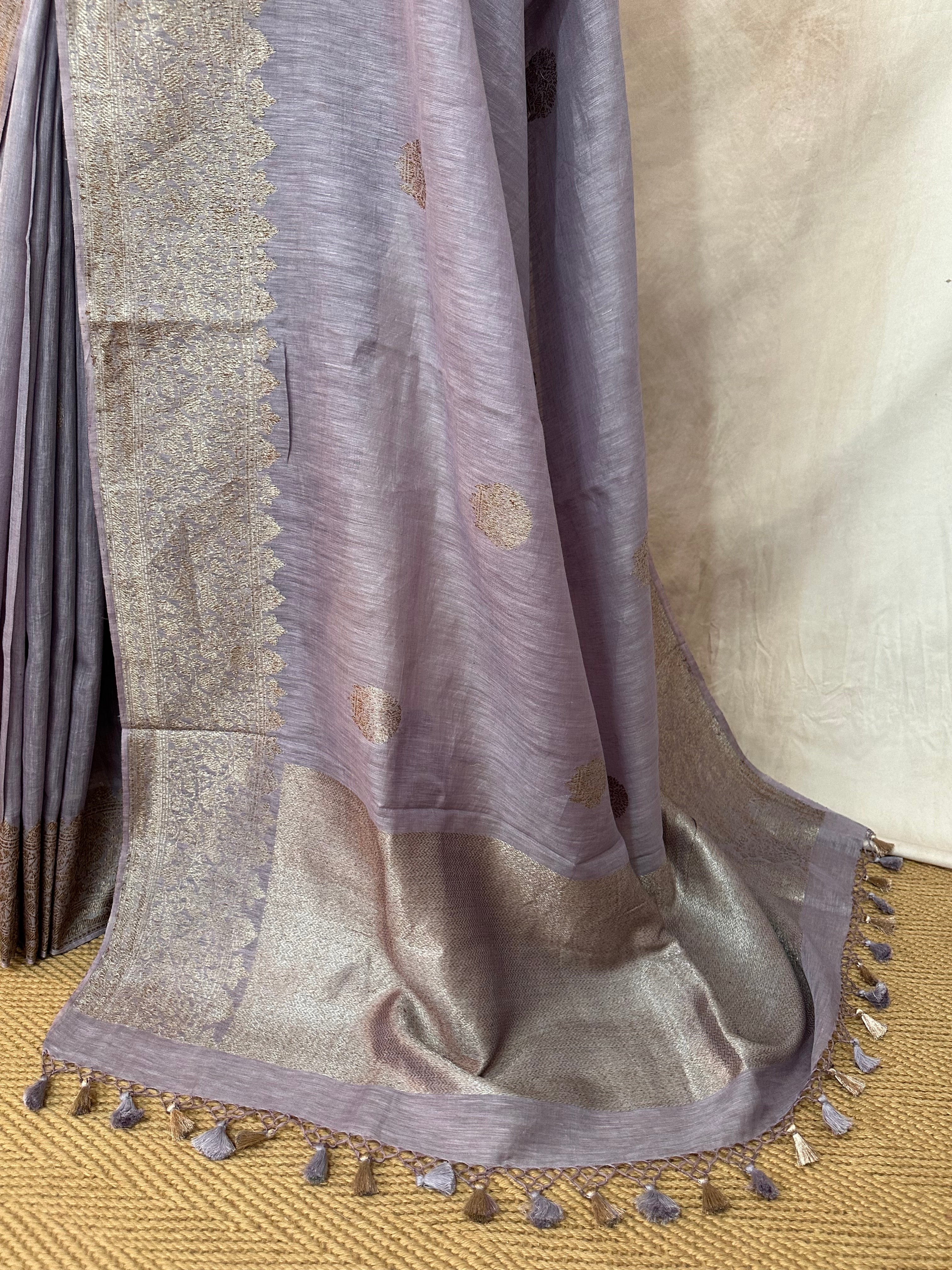 Linen banarsi saree with stitched blouse