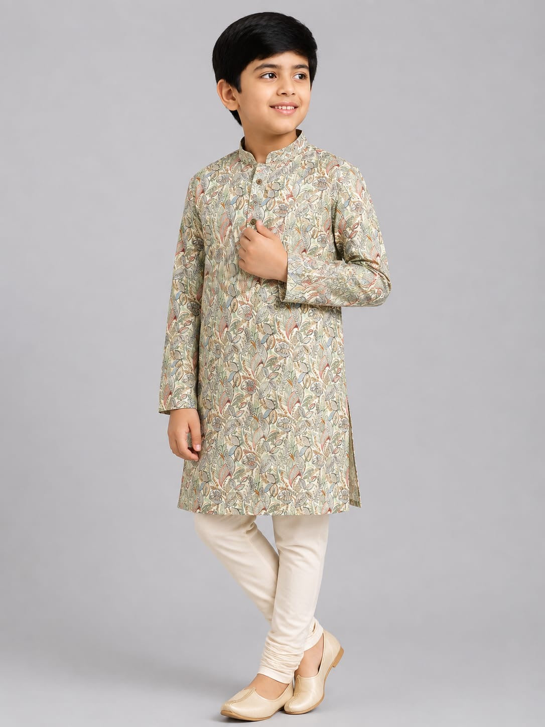 Printed cotton boys kurta with pants
