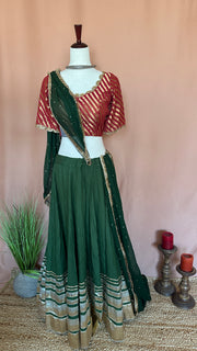 Dark Olive green 10 m flare skirt for garba with dupatta