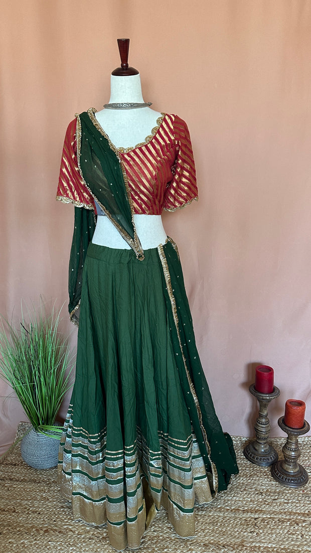 Dark Olive green 10 m flare skirt for garba with dupatta