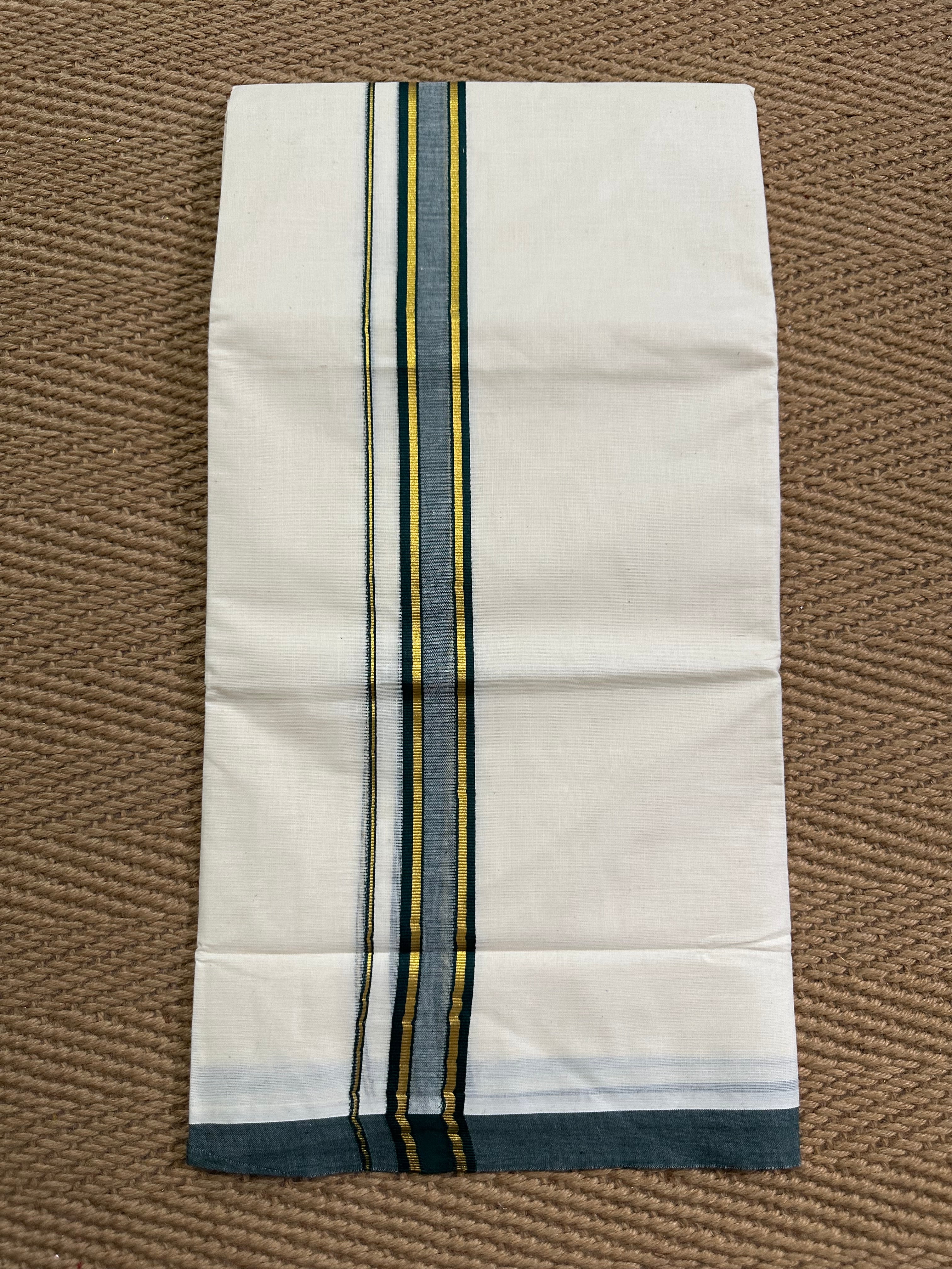 Cotton dhothi with Green and gold border