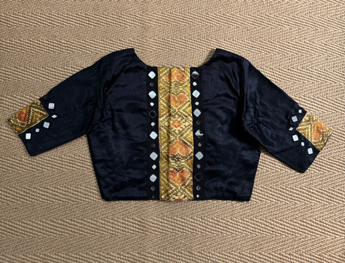 Black modal silk blouse with mirror work and patch work