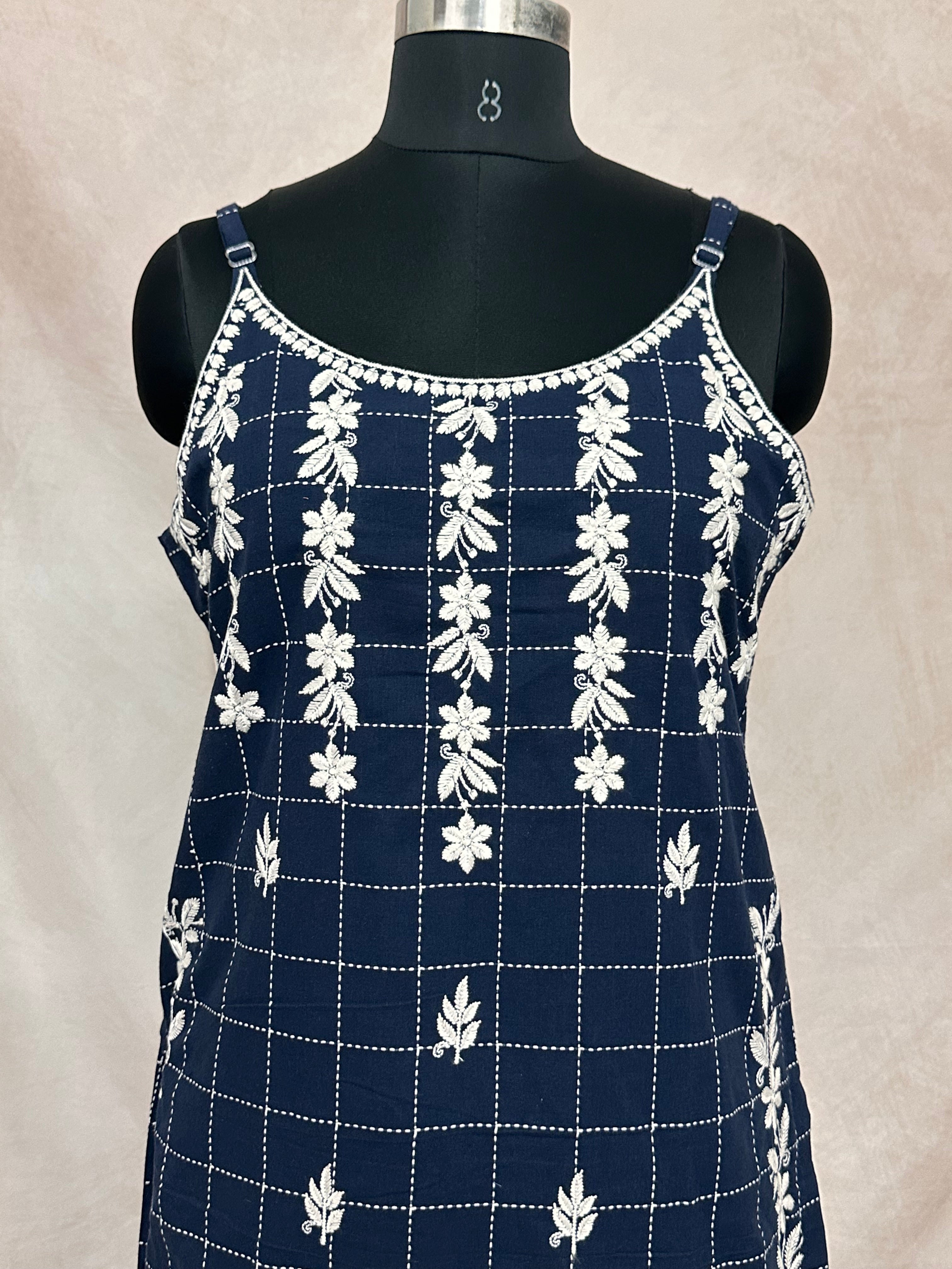 Navy blue  sleeveless kurti with chikankari kurti with bottom