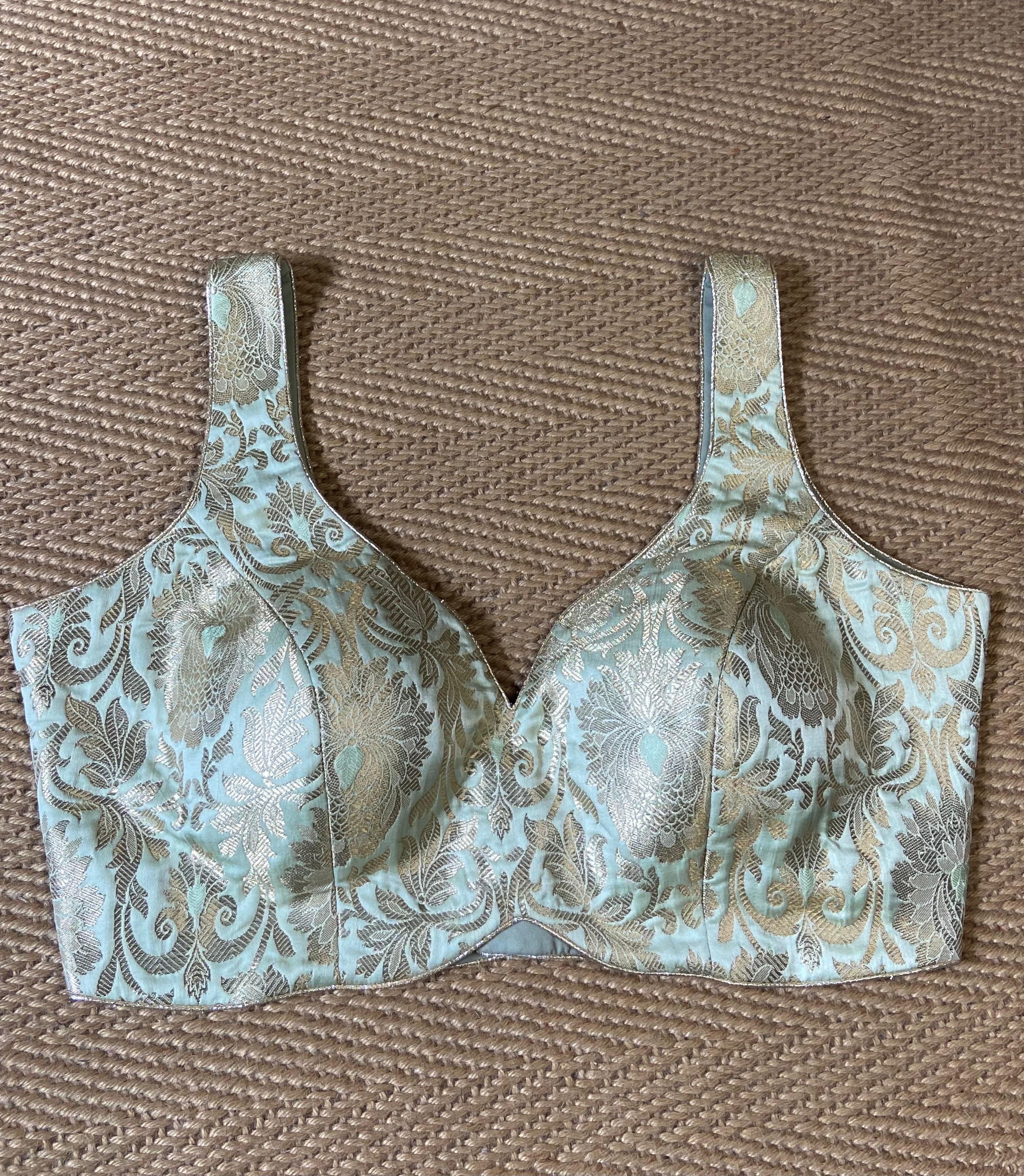 Pista green banarsi brocade blouse