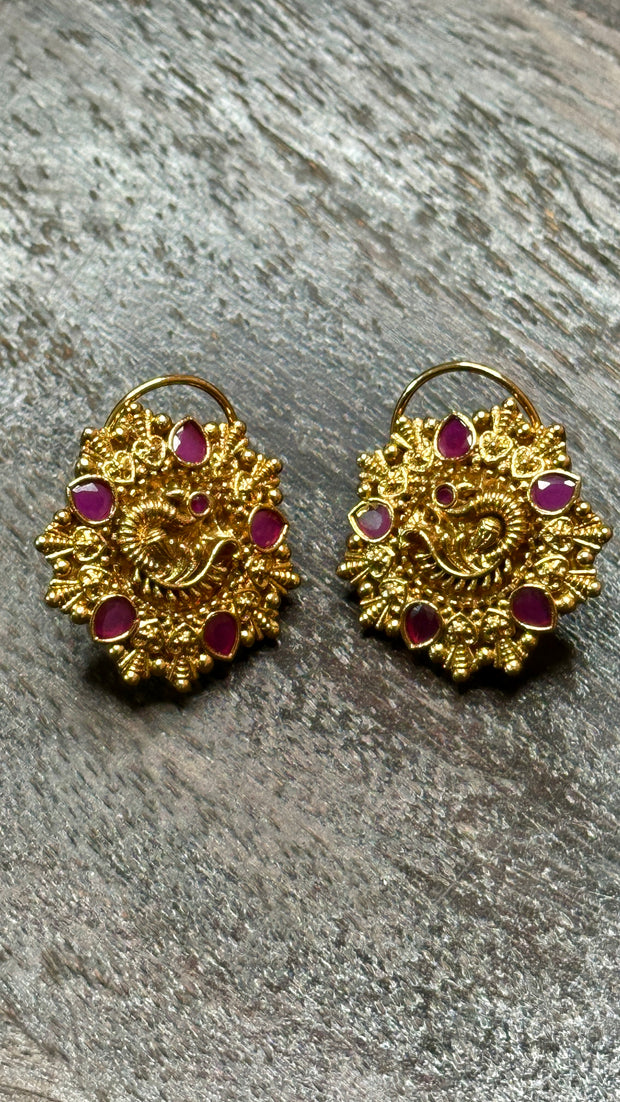 Nakshi ruby stone stud earrings