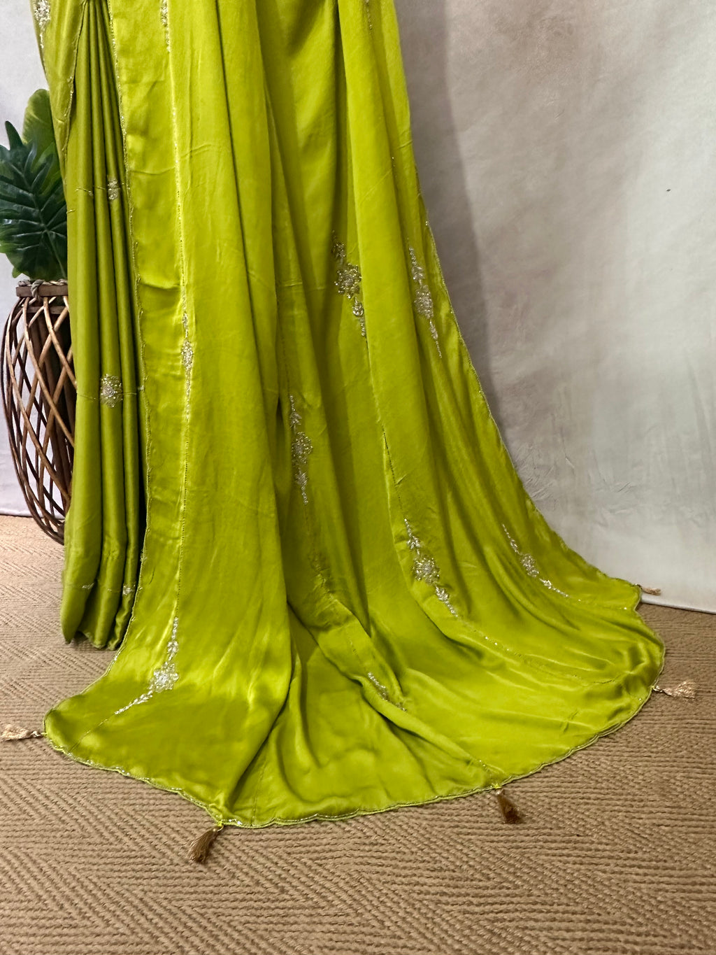 Modal silk saree with hand embroidery and stitched blouse