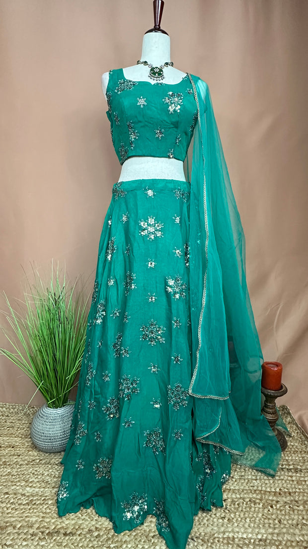 Cobalt blue chikankari lehanga with sequins work