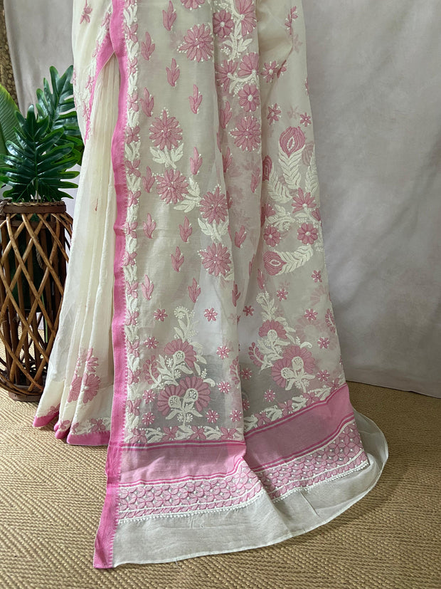 Chikankari hand work in kotta silk, with stitched blouse