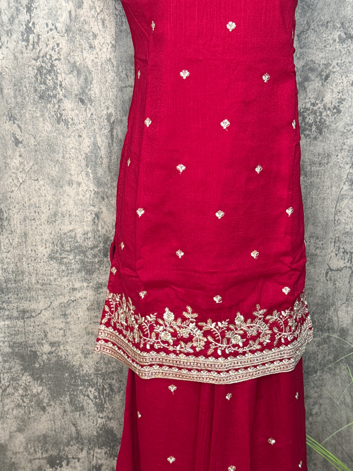 Red short top with palazo pants and dupatta
