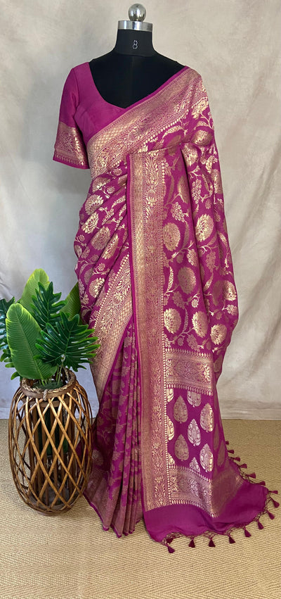 Majenta pure tussar silk saree eith stitched blouse
