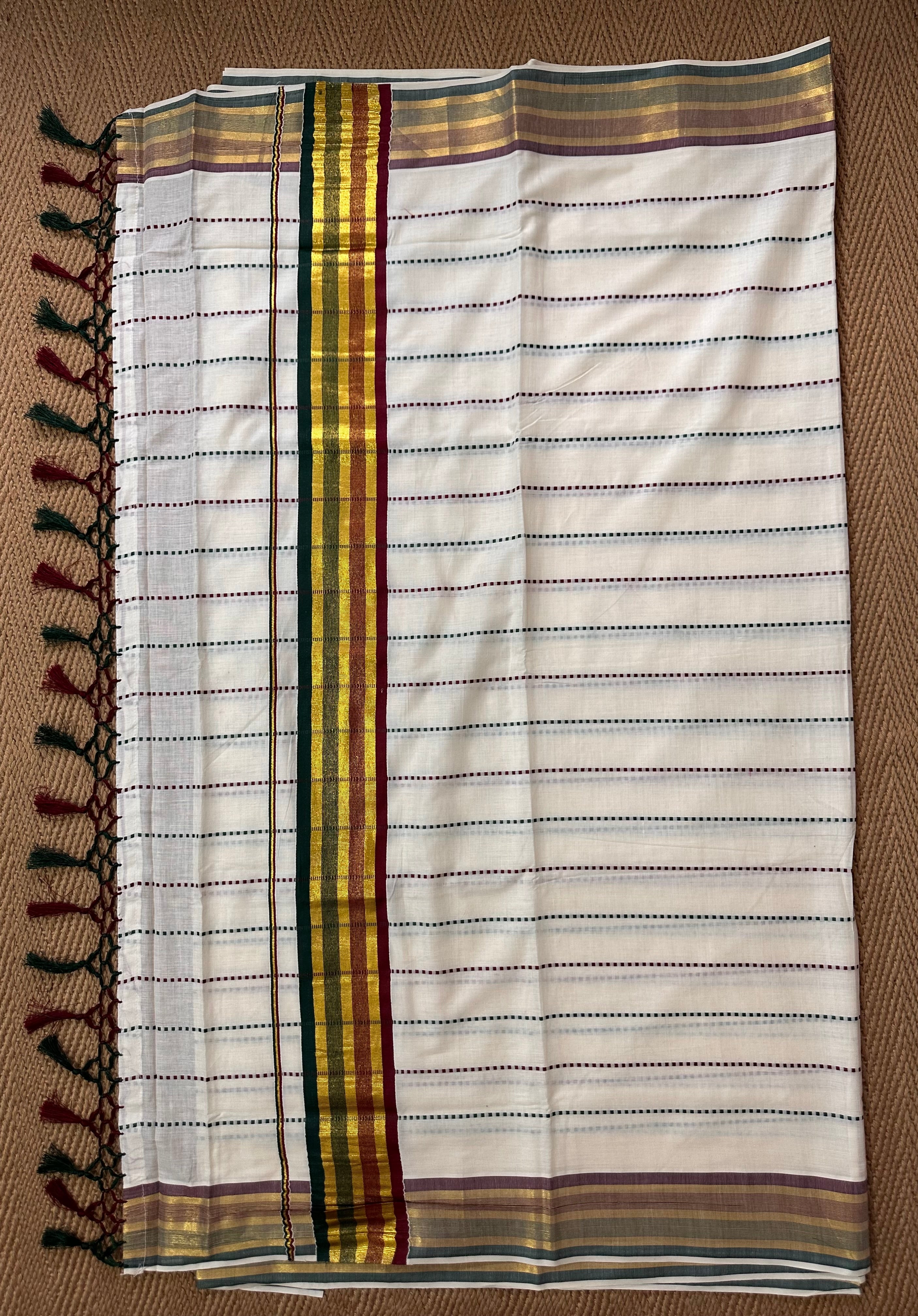 Marron and green border set saree
